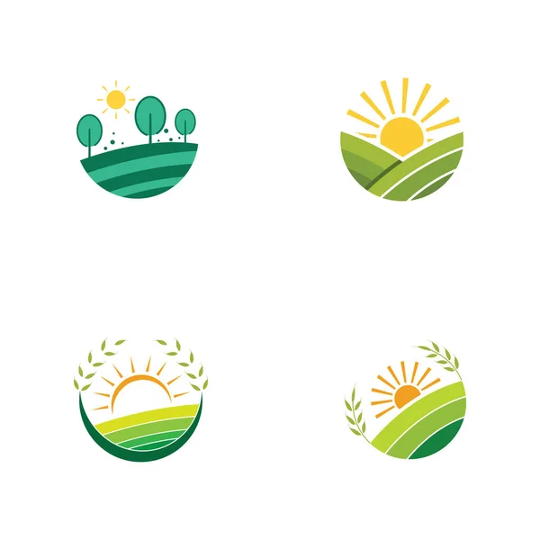 Γεωργική Επιχείρηση Εικονογράφηση Σχεδιασμό Λογότυπο Διάνυσμα Αγροκτήματα Καλλιέργειες Και Αποθήκη — Διανυσματικό Αρχείο