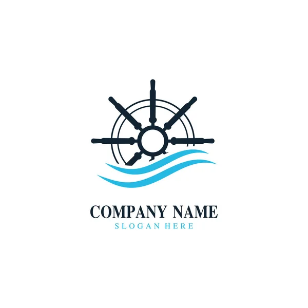 Projeto Logotipo Leme Navio Cruzeiro Com Ondas Oceânicas — Vetor de Stock