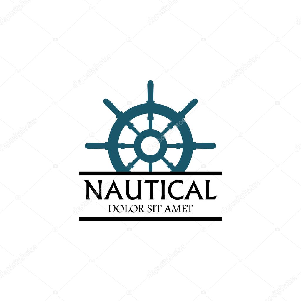 Cruise ship rudder logo design with ocean waves.