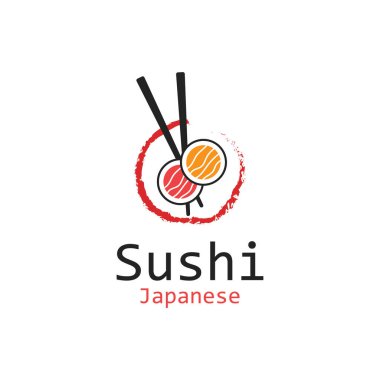 Suşi bar logosu. Suşi vektör logosu ya da Japonca özellikleri.