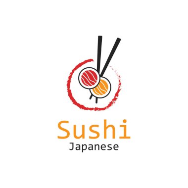 Suşi bar logosu. Suşi vektör logosu ya da Japonca özellikleri.
