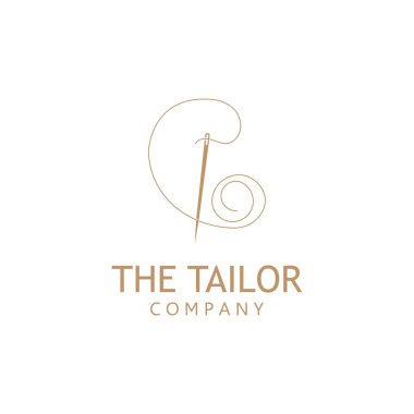 Terzi vektör logosu. Dikiş makinesi logosu. Giysi etiketi için iğne ve iplik logosu.