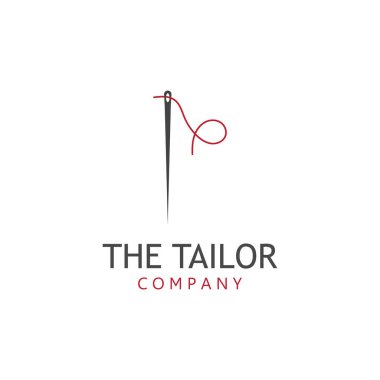 Terzi vektör logosu. Dikiş makinesi logosu. Giysi etiketi için iğne ve iplik logosu.