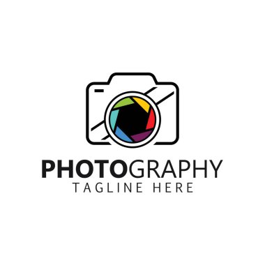Fotoğraf makinesi logosu, kamera lensi ve dijital. Stüdyo, fotoğraf ve diğer işler için logo.