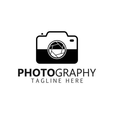 Fotoğraf makinesi logosu, kamera lensi ve dijital. Stüdyo, fotoğraf ve diğer işler için logo.