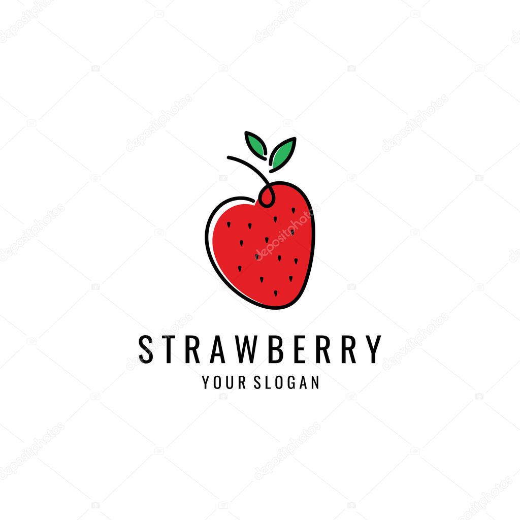 Fresh Strawberry Fruit Logo Design Vector illustration. For Emblem, Logo or Badge.