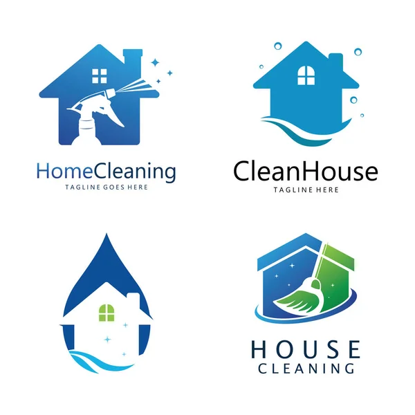 Ev Temizleme Logosu Tasarımı. Minimalist Kavramlı Vektör Resimleri.