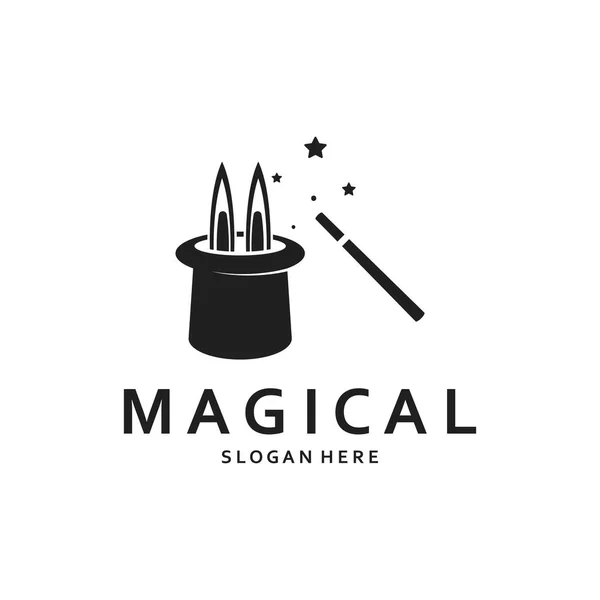 stock vector Magician's Hat and Wand Logo Vector Design.