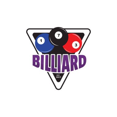 Bilardo Logosu Yaratıcı Tasarımı. Bilardo Spor Rozeti Simgesi. Vektör İllüstrasyonu.