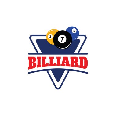 Bilardo Logosu Yaratıcı Tasarımı. Bilardo Spor Rozeti Simgesi. Vektör İllüstrasyonu.