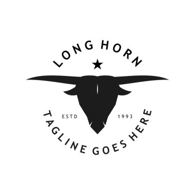 Boğa Longhorn Vintage Tasarımı. Vektör illüstrasyonu.