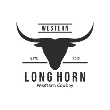 Boğa Longhorn Vintage Tasarımı. Vektör illüstrasyonu.