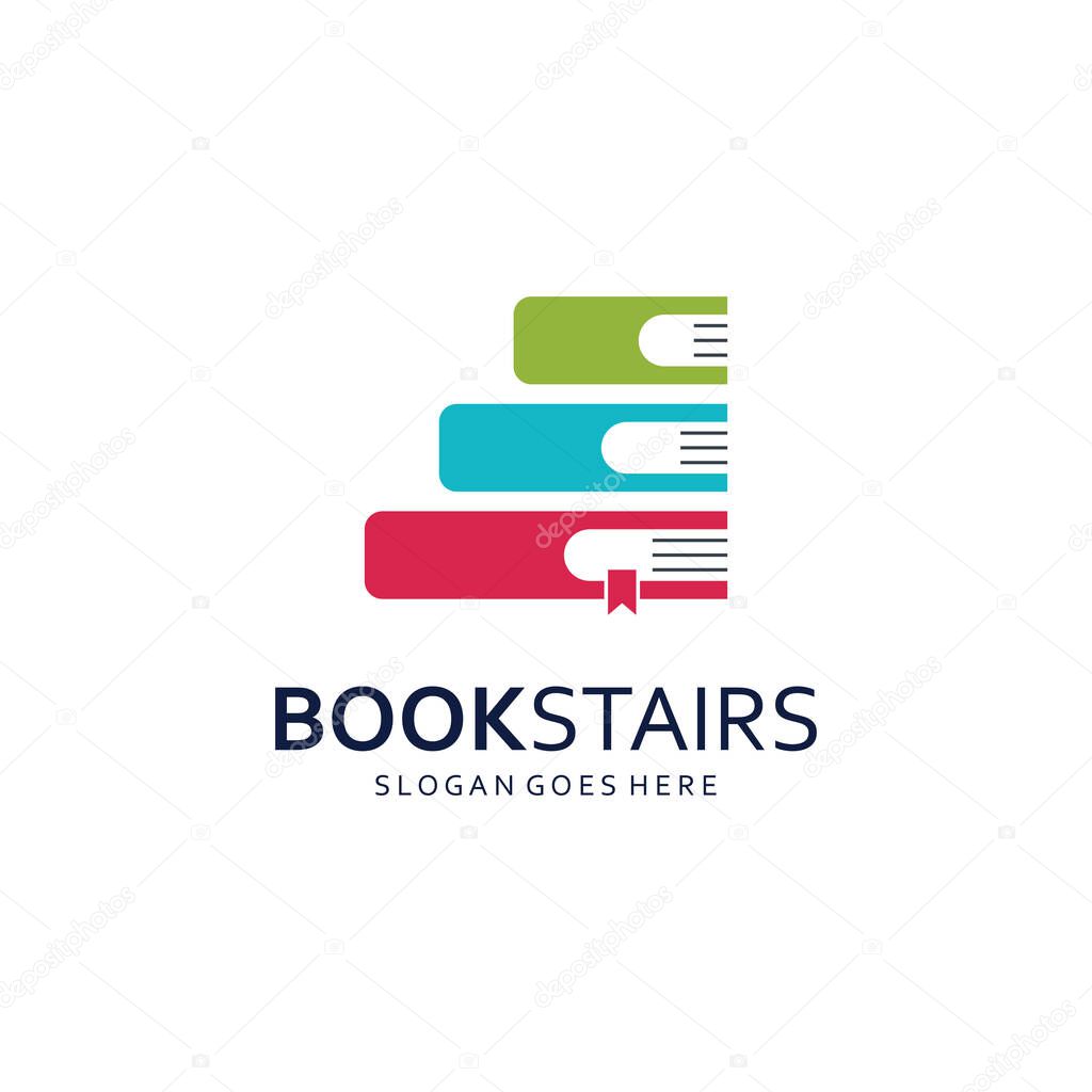 Book Stairs Illustration Design. Stack of Books or Book Stairs Logo.