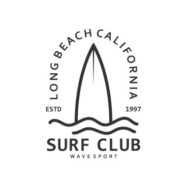 Sörf logosu simgesi. Sörf tahtası Vintage Logo Şablonu.