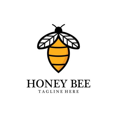 El Çizimi Bal Arısı Logo Simgesi Vektör İllüstrasyonlu.