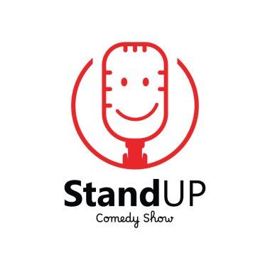 Mikrofonlu Stand Up Komedi Logosu Simgesi. Vektör Çizimi El Tasarımı.
