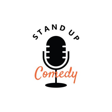 Mikrofonlu Stand Up Komedi Logosu Simgesi. Vektör Çizimi El Tasarımı.