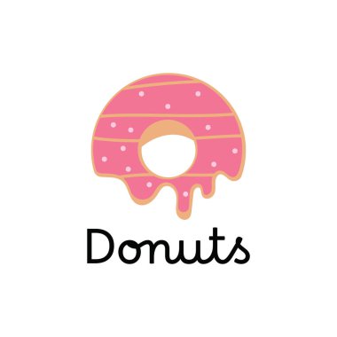 Donut ya da Bitten Donut Logo Simgesi ve Küçük Şeker. Donut Dükkanı veya Pastane Amblemi.