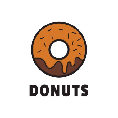 Donut ya da Bitten Donut Logo Simgesi ve Küçük Şeker. Donut Dükkanı veya Pastane Amblemi.