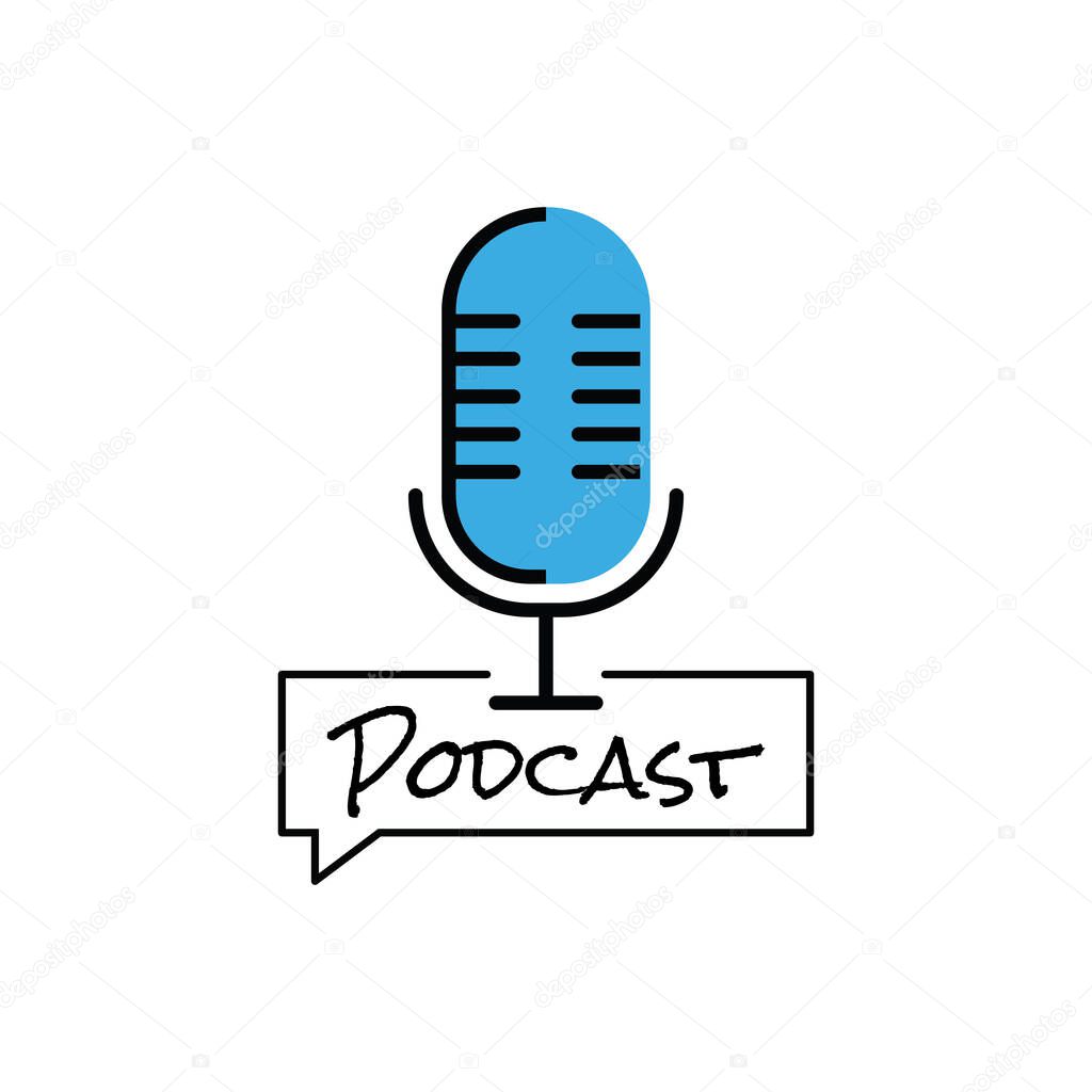 Podcast logo vector design with modern trendy microphone audio.