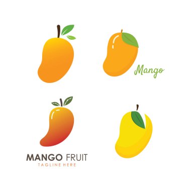 Mango Meyve Vektörü İllüstrasyon Logosu. Düz Konseptte Mango Simgesi.