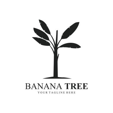 Basit Siluet Muz Ağacı Vektör Logosu. Düz Tasarım.