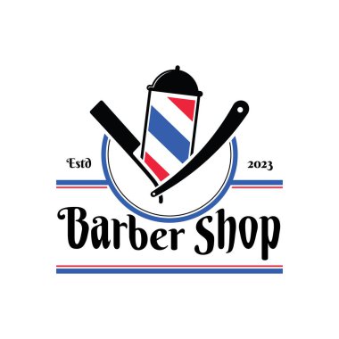 Berber Dükkanı Vintage Logo Tasarımı. Berber Dükkanı ve Erkekler Salonu Logosu.