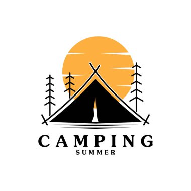 Kamp Çadırı Çizim Tasarımı. Açık Hava Macera Simgesi.