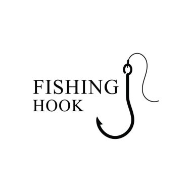 Balıkçı Kancası Logosu Siluet Tasarımı Beyaz Arkaplanda İzole Edildi.