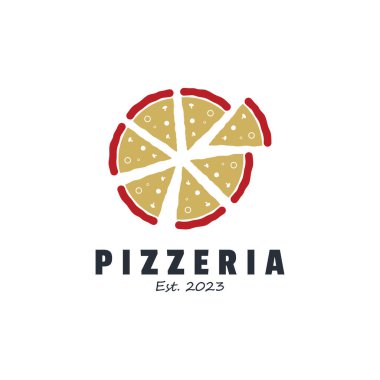 Pizza Çizimi Tasarımı. Yemek ya da Pizza Restoranı için Logo Simgesi.