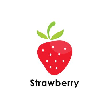 Taze Çilek Logosu Tasarım Vektörü illüstrasyonu. Amblem, Logo veya Rozet için.