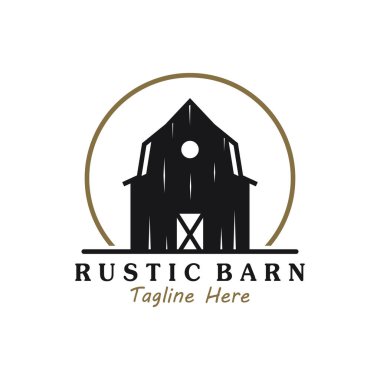 Country Farmhouse veya Farm Barn Logo Illustration Design. Eski Logo Tasarımı Arkaplanda İzole Edildi.