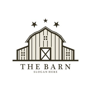 Country Farmhouse veya Farm Barn Logo Illustration Design. Eski Logo Tasarımı Arkaplanda İzole Edildi.