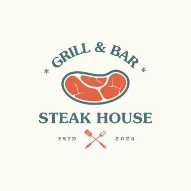 Biftek Evi Antika Tasarımı. Et Izgaraları ve Restoranlar Etiketleri.