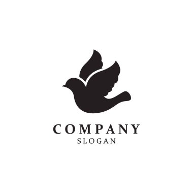 Beyaz arka planda uçan güvercin logosunun yaratıcı tasarımı. Barışın sembolü.