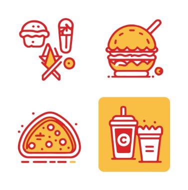 Fast food çizgisi simgeleri. İnce çizgili sembol. doğrusal biçim tasarımı.