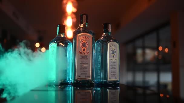 Wetzlar Germany 2024 Gin Bombay Sapphire Bar Counter Smoke Dark — Stock Video