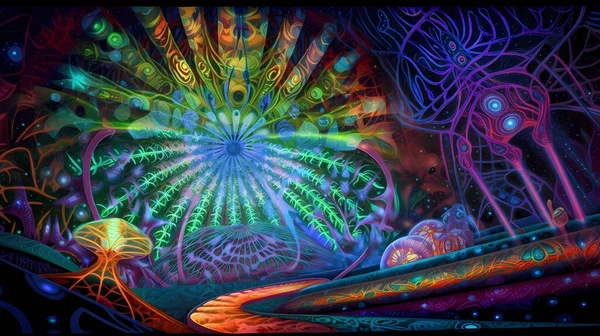 Ervaringen Lichte Surrealistische Psychedelische Landschappen Trippy Dmt Lsd Psilocybin Cannabis — Stockfoto
