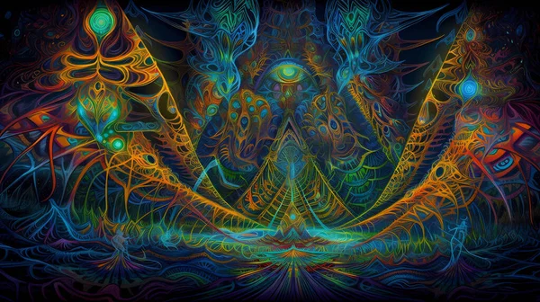 Ervaringen Eye Surreal Psychedelische Landschappen Trippy Dmt Lsd Psilocybin Cannabis — Stockfoto
