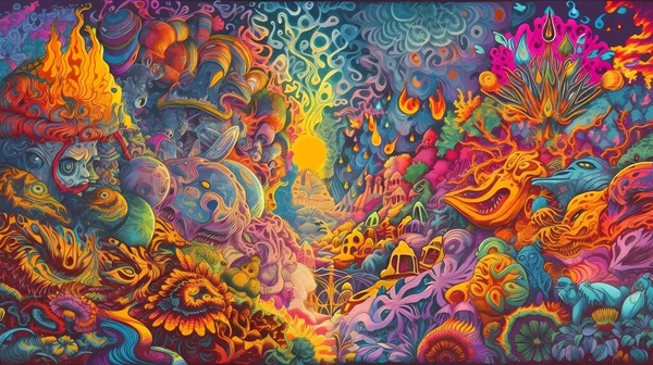 Exploring Surreal Psychedelic Landscapes Trippy Dmt Lsd Psilocybin Experience Colorful — Stock Photo, Image