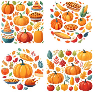 Sonbahar yaprakları ve balkabağı çerçeve vektörü kopyalama alanı klipslerini ayarlar. Sonbahar sezonu illüstrasyonu