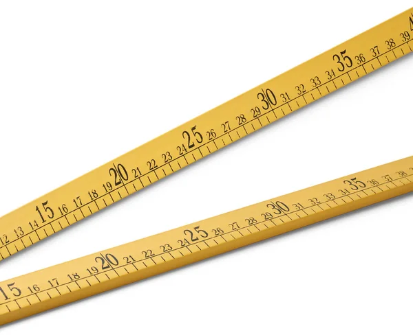 白色背景隔离的厘米刻度的黄色木制测量尺 — 图库照片