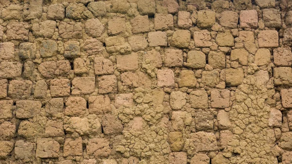 旧的未烘烤的砖墙表面 也称为晒干的粘土墙 土楼广泛应用于许多偏远地区 背景抽象 — 图库照片