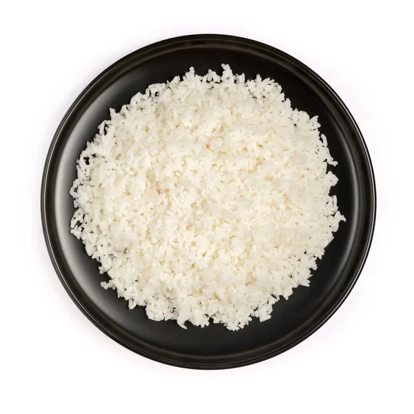 Plate Cooked White Rice Isolated White Background Closeup View Taken — Stock Photo, Image