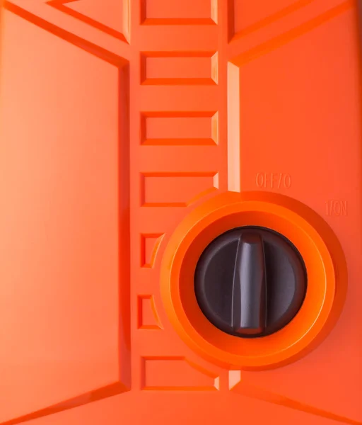 Schwarzer Knopf Kunststoff Drehknopf Auf Aus Schalter Mit Orangefarbenem Hintergrund — Stockfoto