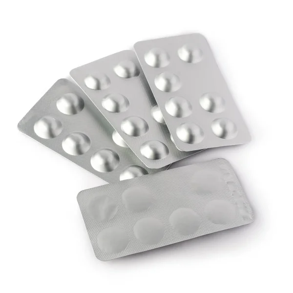 Tomma Silver Färg Blisterförpackningar Medicinska Droger Allergier Antibiotika Smärtstillande Paket — Stockfoto