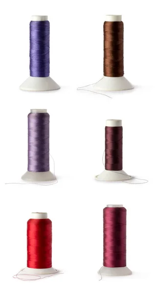 Colección Carrete Hilo Coser Colores Utilizados Industria Textil Tela Aislada — Foto de Stock