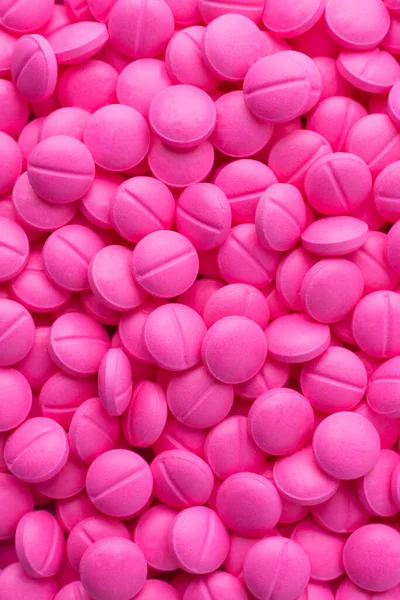 Hög Med Rosa Runda Piller Eller Tabletter Medicinska Läkemedel Tas — Stockfoto