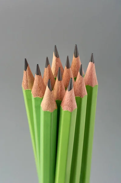 Gros Plan Bouquet Crayons Crayons Couleur Vert Bois Aiguisés Non — Photo
