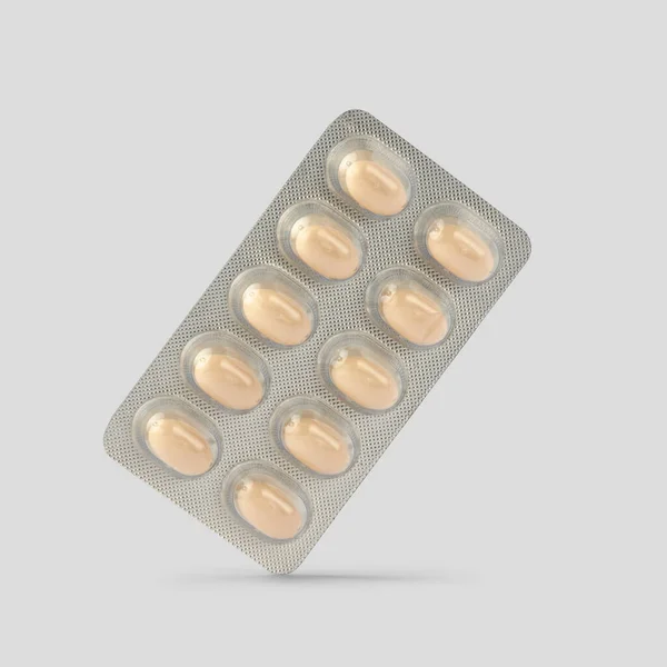 Mall För Progesteron Hormontabletter Blisterförpackning Kvinnlig Hormonell Substitutionsterapi Medicinska Läkemedelsförpackningar — Stockfoto